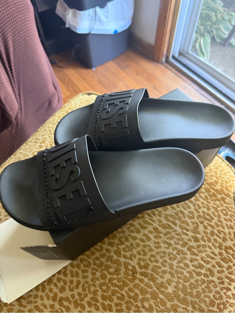 Diesel Black Platform Slide Sandals